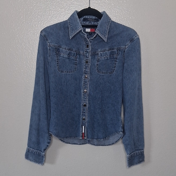 Tommy Hilfiger Tops - Vintage Tommy Hilfiger Denim Shirt Youth Blue Button Up Long Sleeve M